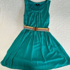 Iz Byer Teal Dress with Vibrant Belt